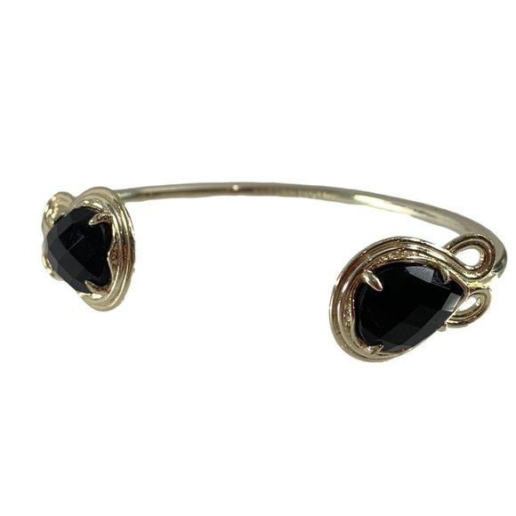 Kendra Scott Andy Bracelet Open Pinch Cuff Silver Tone Faceted Black Stones - Picture 1 of 8